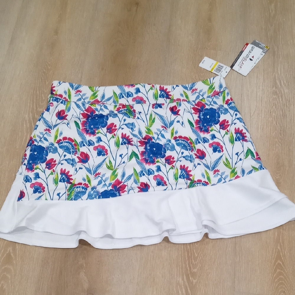 Grand Slam Floral Skater Skirt - Blue and White